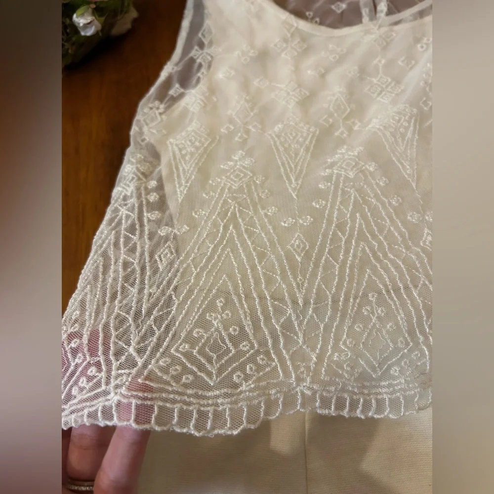 American Eagle Ivory Lace Overlay Dress– Size 6 | Embroidered | Boho Cottagecore - Picture 3 of 16